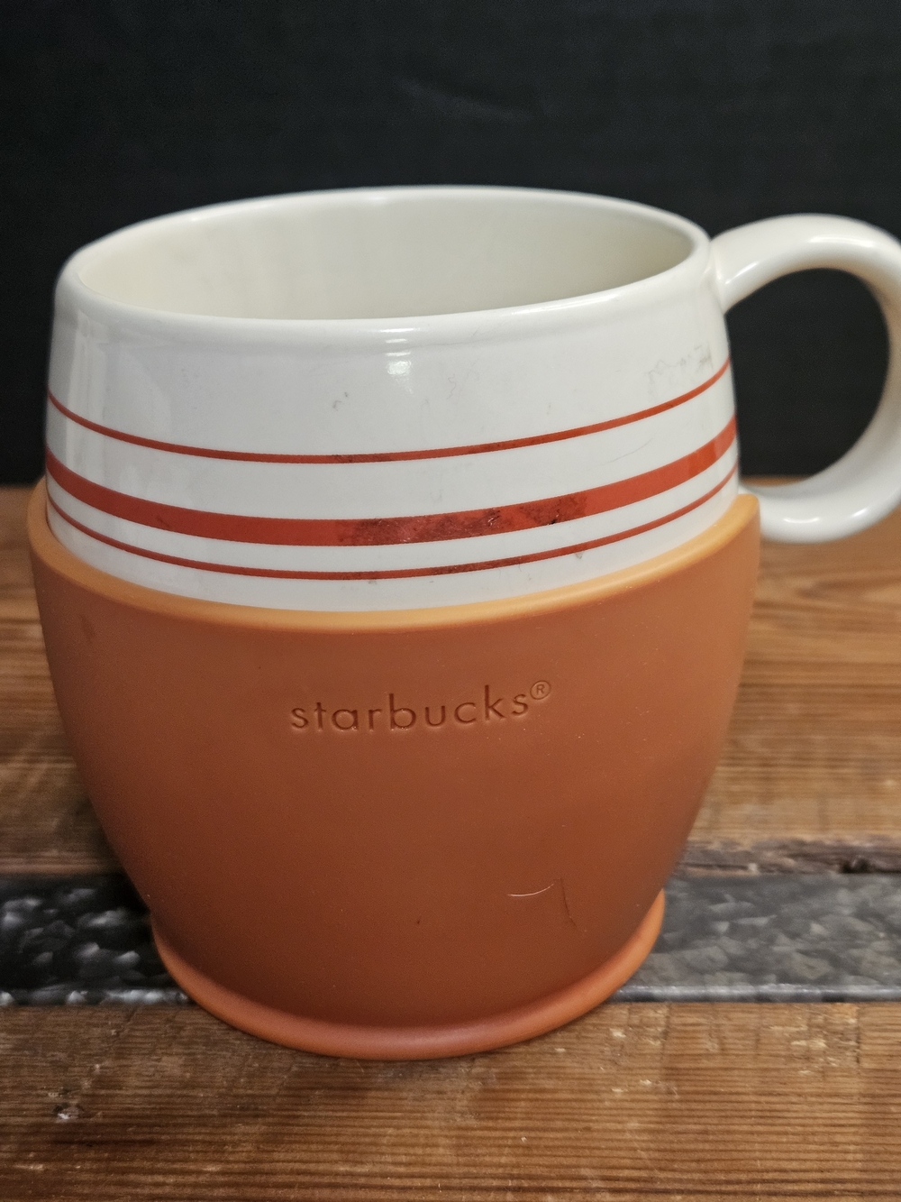 Starbucks Orange and White Ceramic Mug with Silicone Sleeve
